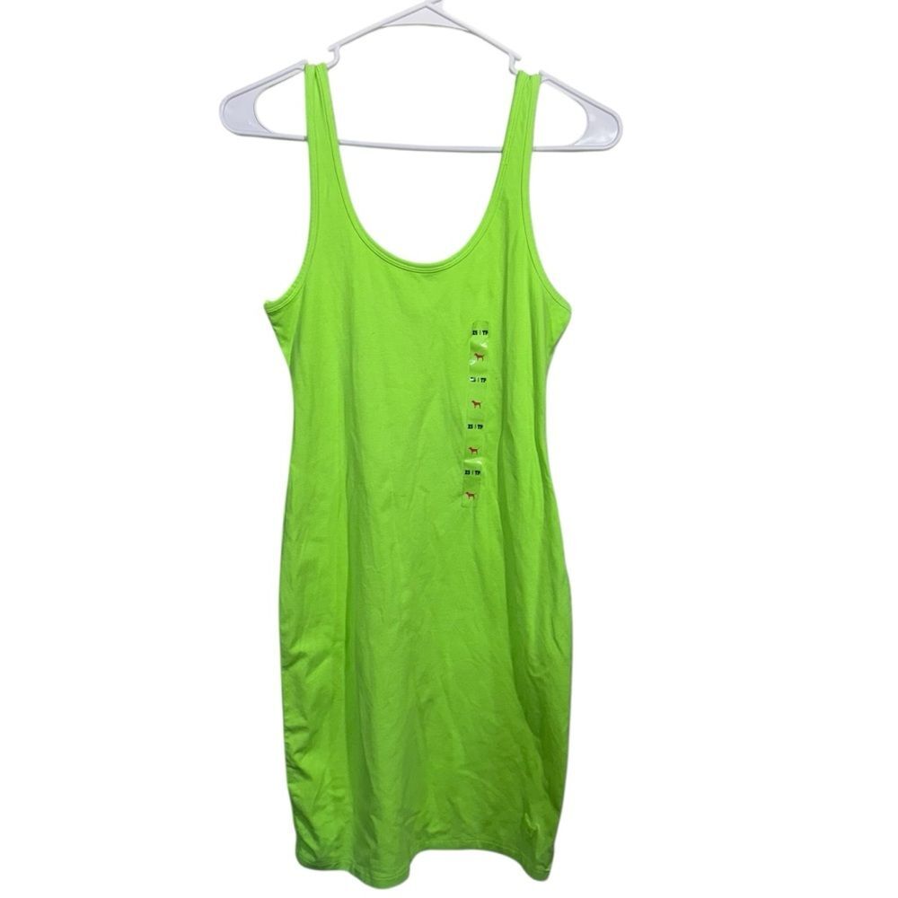 NWT Victoria's Secret PINK Y2K Retro Neon Green Tank Style Bodycon Midi Dress